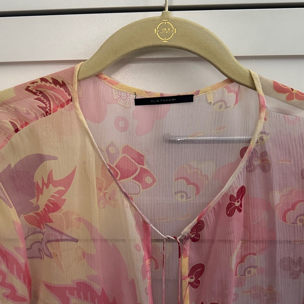 Elie Tahari Multicolor Women’s Sheer Floral Blouse, Size M